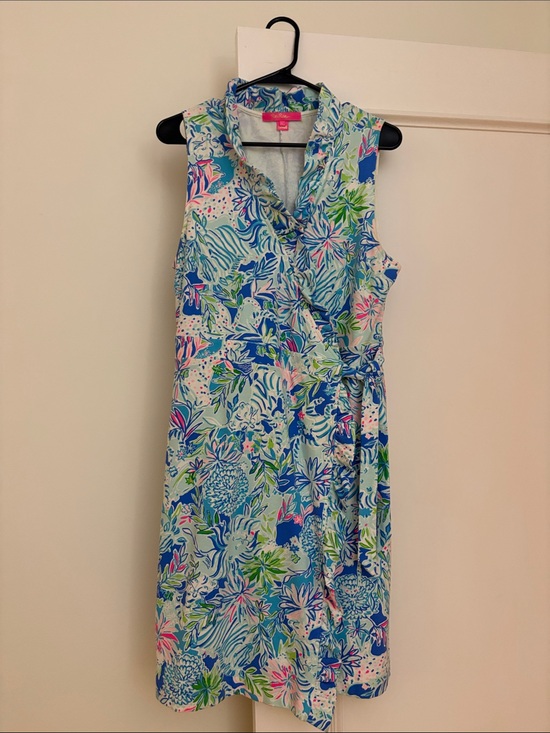 Lilly Pulitzer Dresses & Skirts - LILLY PULITZER Sleeveless Floral Wrap Dress in Blue & Green Size L